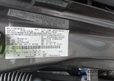 2012 Ford Focus Se z USA, uszkodzony, nr VIN 1FAHP3K22CL293388